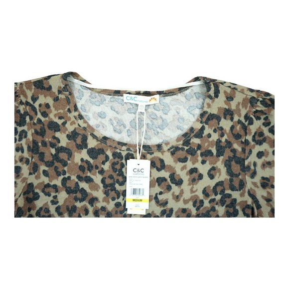 NWT C&C California Shirt Womens Sz M Brown Animal Print Twist Front Long Sleeve - Picture 3 of 5
